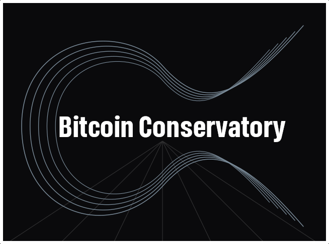 Bitcoin Conservatory logo featuring wireframe curves and site name